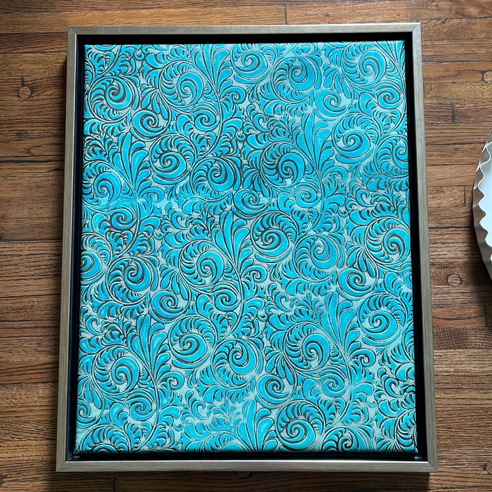 21.5” x 17.5 Framed Tooled Leather